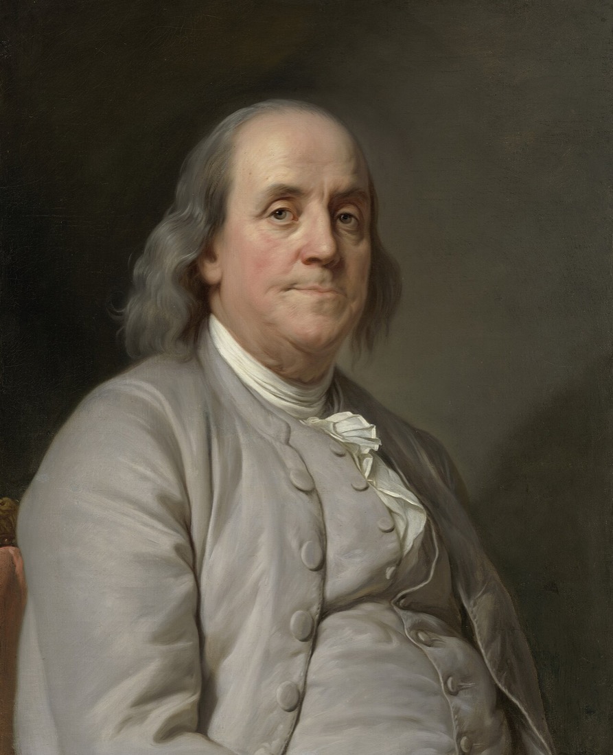 Portrait peint : un vieil homme aux longs cheveux gris, au visage calme, en habit gris et col blanc